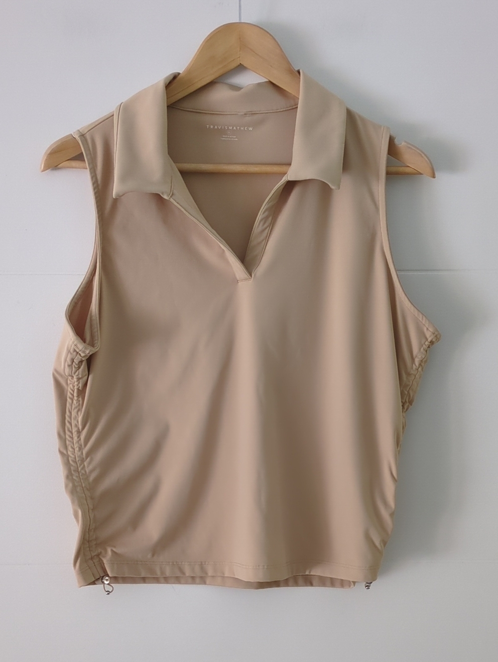 Travis Mathew Sleeveless V-Neck Polo Camisole in Beige Soft Cloud Fabric Sz XL